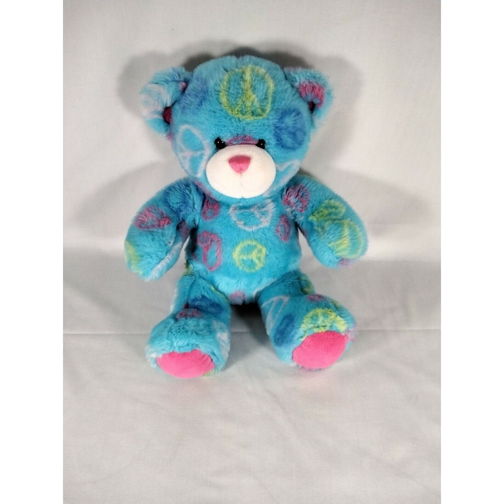 Build-A-Bear Workshop Light Blue Peace Signs Bear Stuffed Plush‎ Toy 15" EUC - Picture 3 of 10